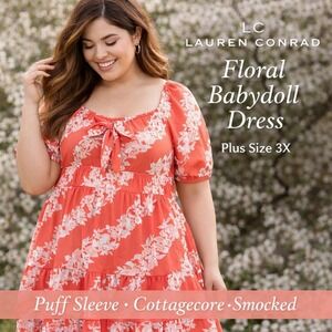 LC Lauren Conrad Womens 3X Floral Babydoll Mini Dress Pink White CottageCore NWT